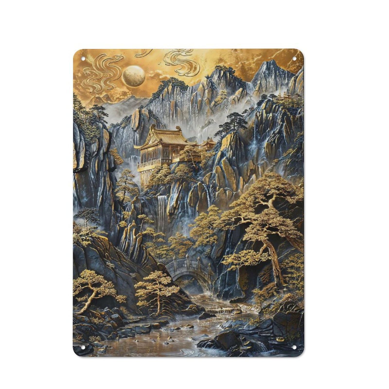 Junmoney Style Radiant Mountain Sanctuary Printed Metal Sign, Bright Printed Design, For Bathroom, Laundry, Guest Toilet Or Utility Area, 40X30cm
