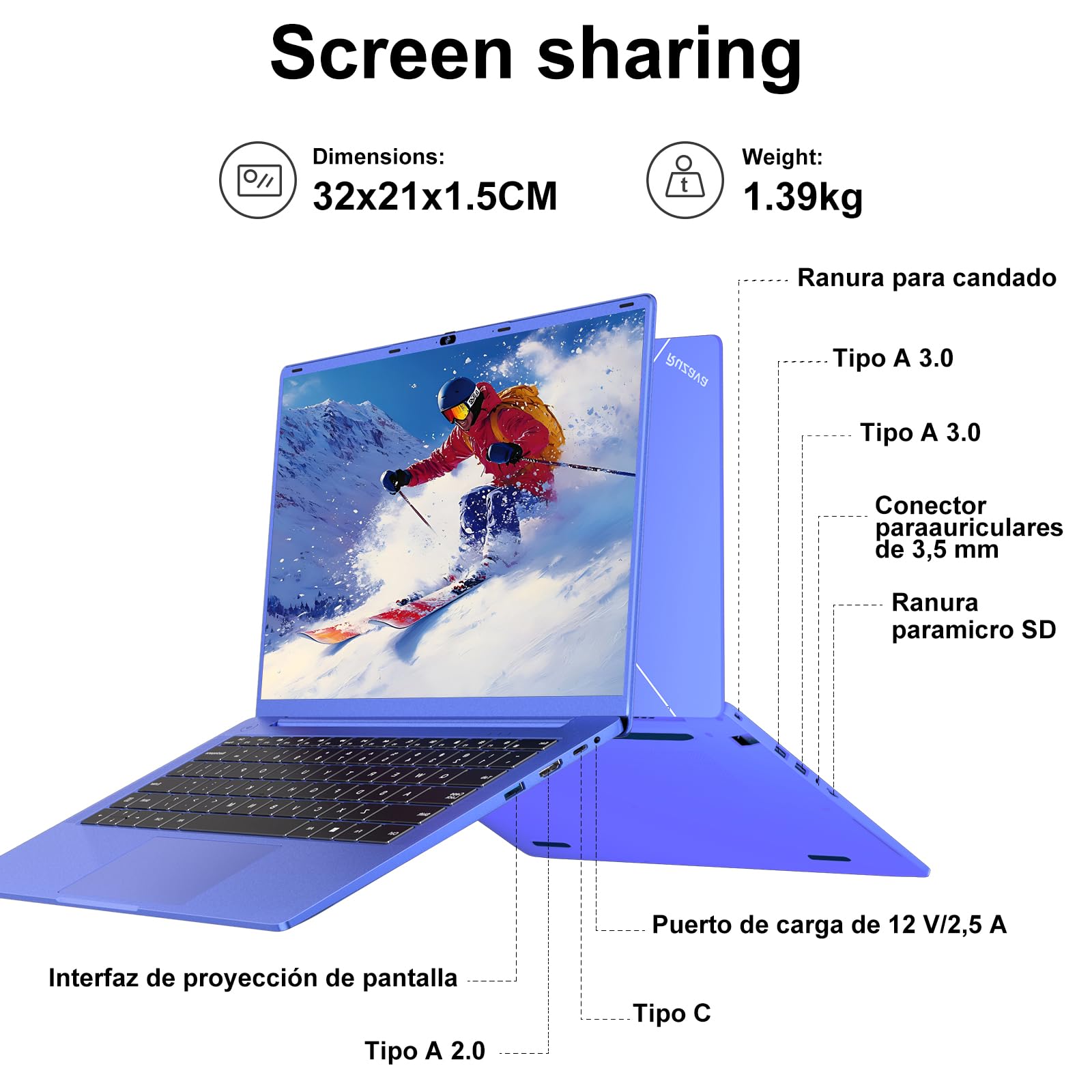 Ordenador Portátil 14 Pulgadas Celeron N5095 Upto 2,9 GHz Portatiles 8GB RAM 256GB SSD TF 1TB LPDDR4 Win11 5G WiFi 1920*1080 FHD mini HDMl Laptop Película Protectora Español - Morado Cuerpo Metálico5