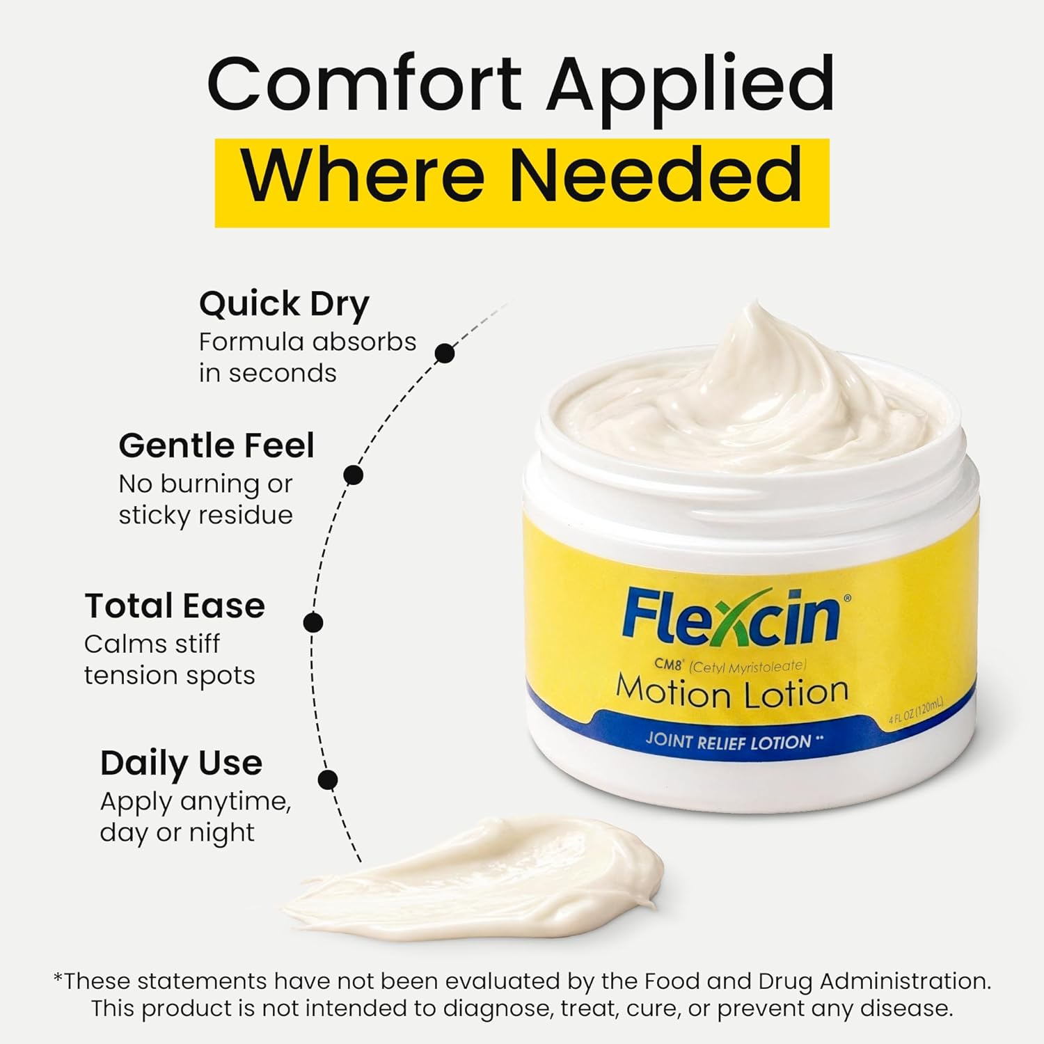 Flexcin Motion Lotion with CM8 - Joint & Muscle Therapy Cream for Back, Neck, Knee, Hand, Foot - Fast Absorbing with DMSO, Emu Oil, Aloe Vera - Non-Greasy 4oz Jar