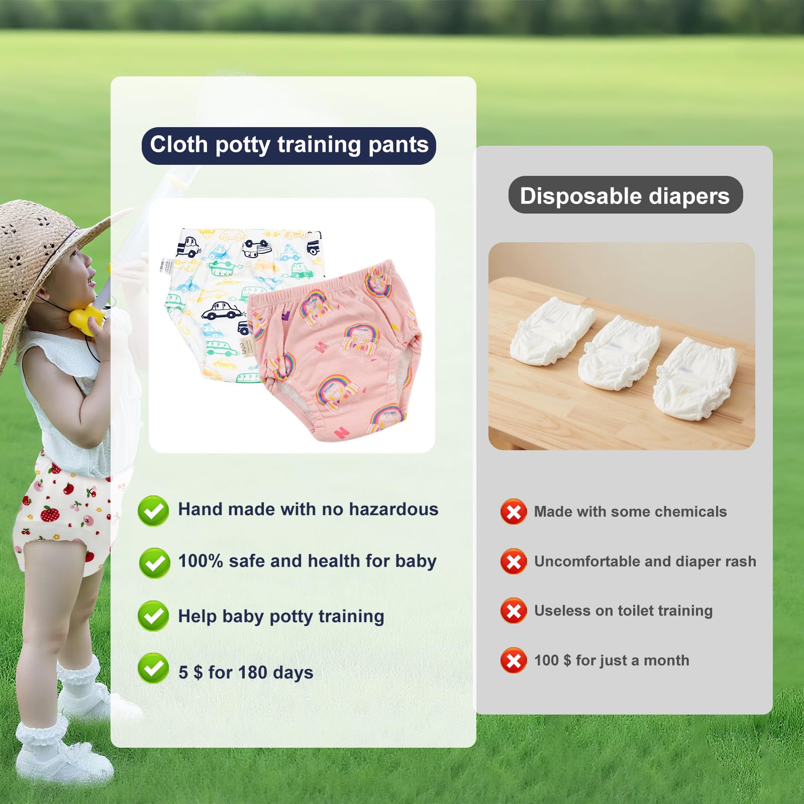 Upairy Training Pants for Girls Boys,Toddler Potty Training Underwear,Leakproof Reusable Kid Confident Panties,Children's Potty Underwear 100% Cotton for 2T-6T(6PCS,S) — view 8