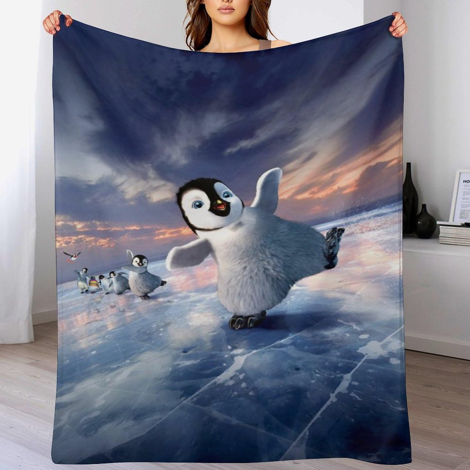 Couverture en flanelle pingouin polaire grand plaid doux jeté de lit et sofa
