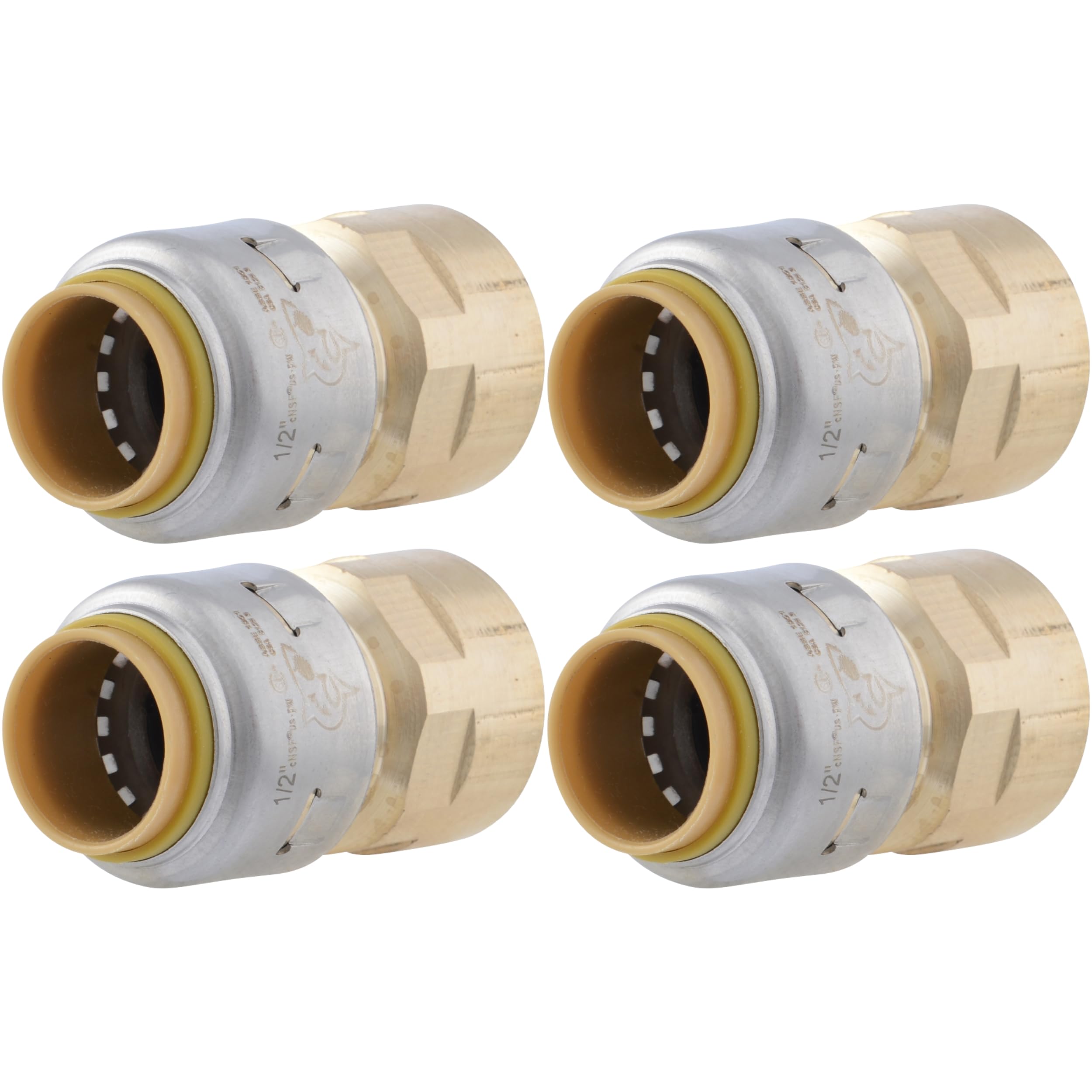 SharkBite Max 1/2 x 1/2 Inch FNPT Adapter, Pack of 4, Push To Connect Brass Plumbing Fitting, PEX Pipe, Copper, CPVC, PE-RT, HDPE, UR072A4