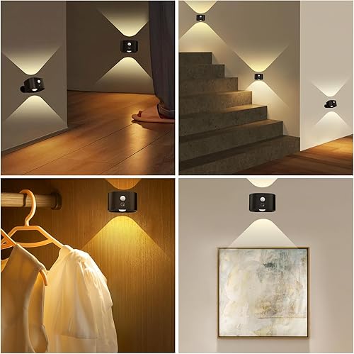 Miniatura 6 de Apliques de pared con fuente de luz UP&Down con sensor de movimiento, luces LED inalámbricas de noche de pared con rotación de 360 y funciona con