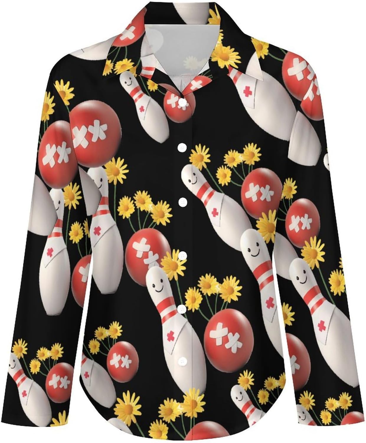 Ball Pin Bowling Sports Long Sleeve Tops for Women Irregular Hem Shirts V Neck T Shirt Beach Blouses