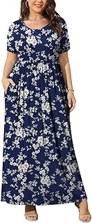 Plus Size Maxi Dresses for Women Summer Casual Short Sleeve Long Dress with Pockets XL-6XL - Buy now