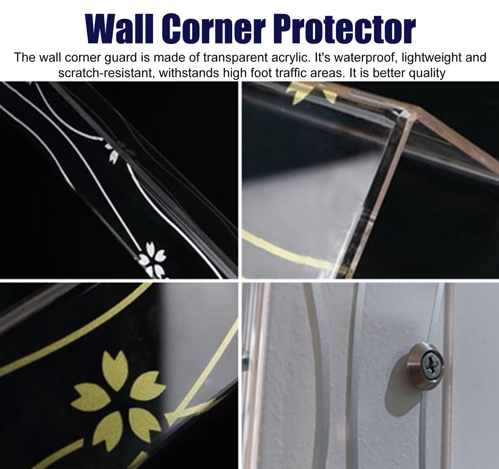 CMYUN Barre de Seuil Protection d'angle Murale en Acrylique Découpable avec 4 Vis, Protection d'angle Droite Transparente pour Mur et Marche, Nez de Marche pour la Maison, L'école et Le Bureau.(Gold)