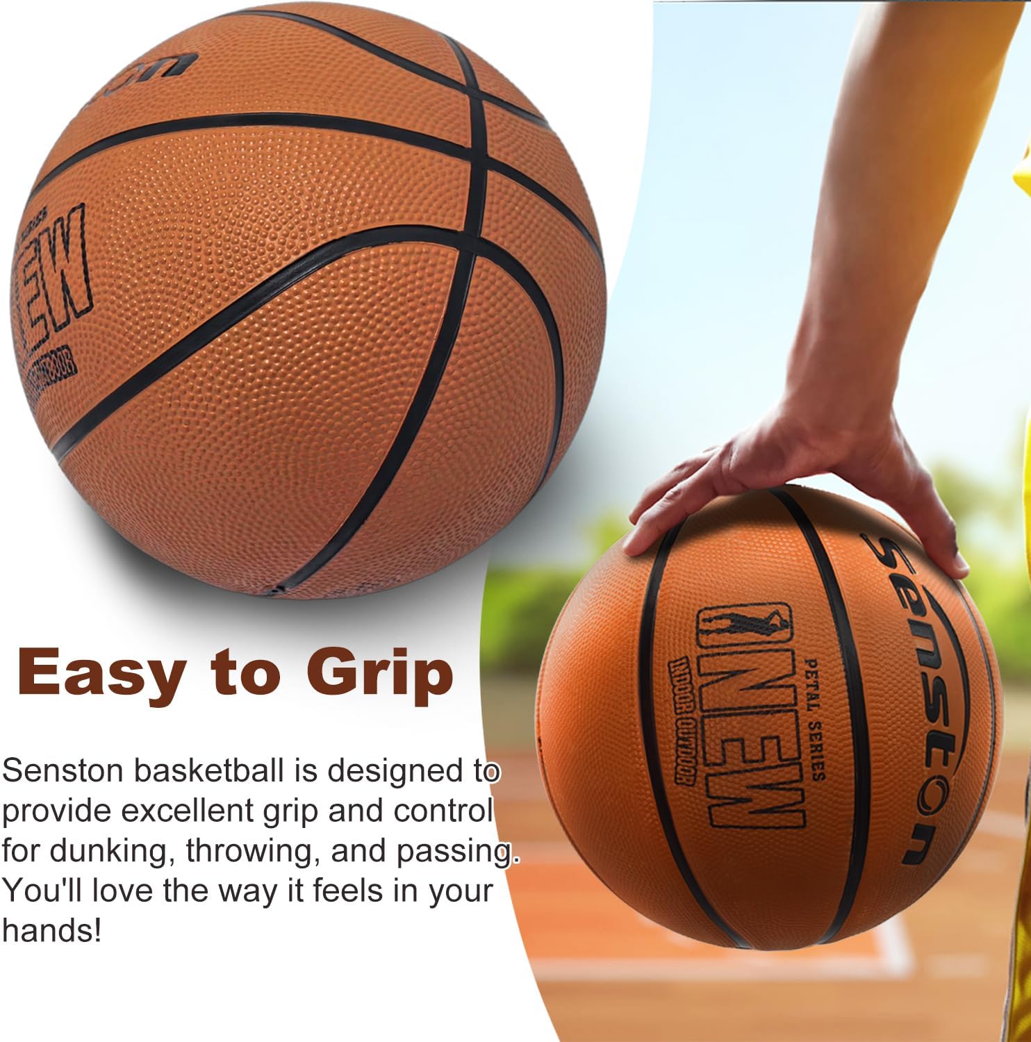 Senston 27.5''/29.5'' Outdoor Basketball Excellent Elasticity/Grip Rubber Basketballs with Pump, Durable Size 5/7 Men Basketball