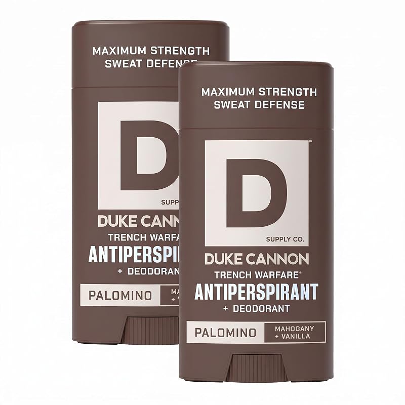Desodorante antitranspirante masculino Duke Cannon Trench Warfare® Palomino, fragrância de mogno e baunilha, aplicação deslizante, Pacote com 2 unidades de 85 g