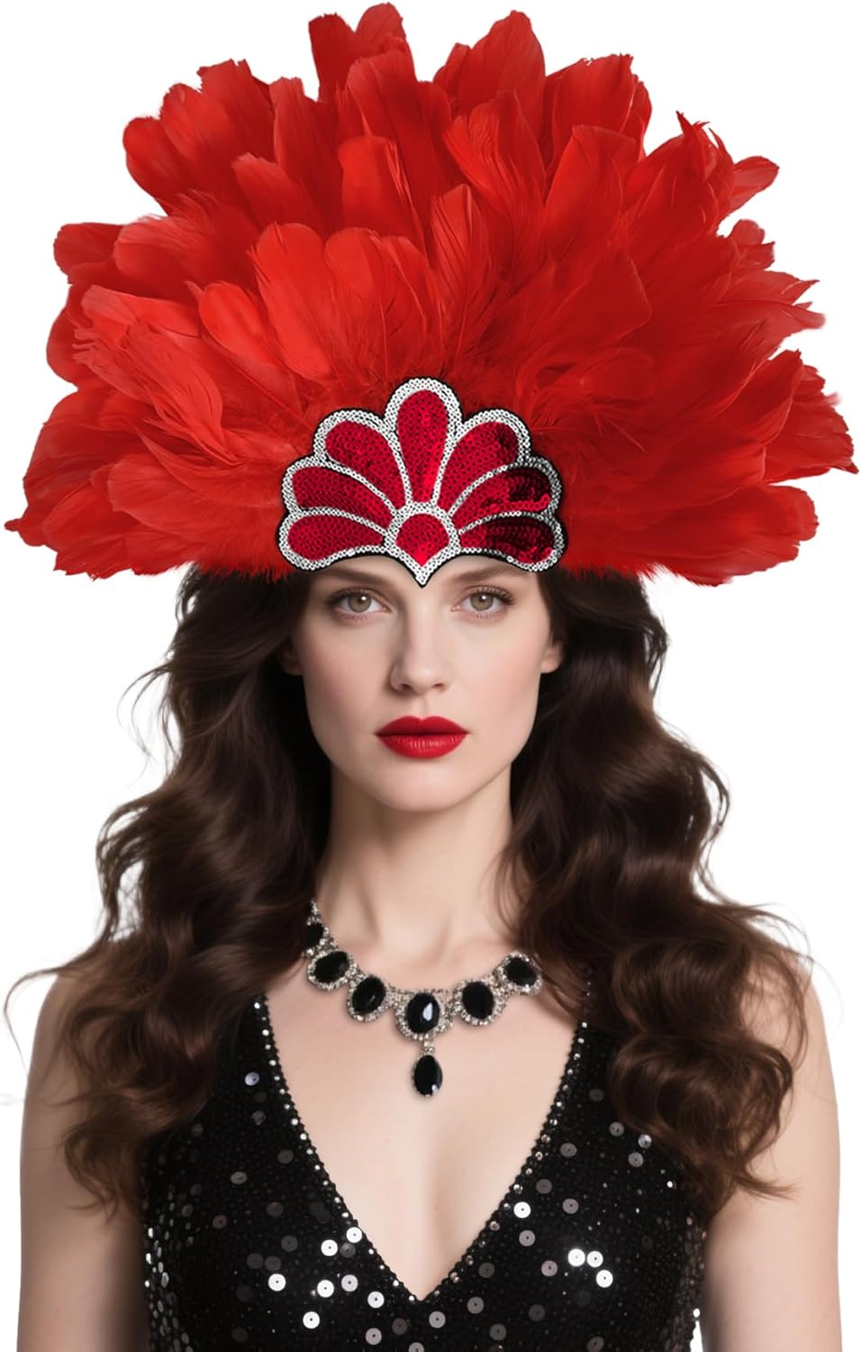 UQJE Women’s Feather Headpiece Carnival Feather Headdress Showgirl Headpiece Plume Glitter Headdress Halloween