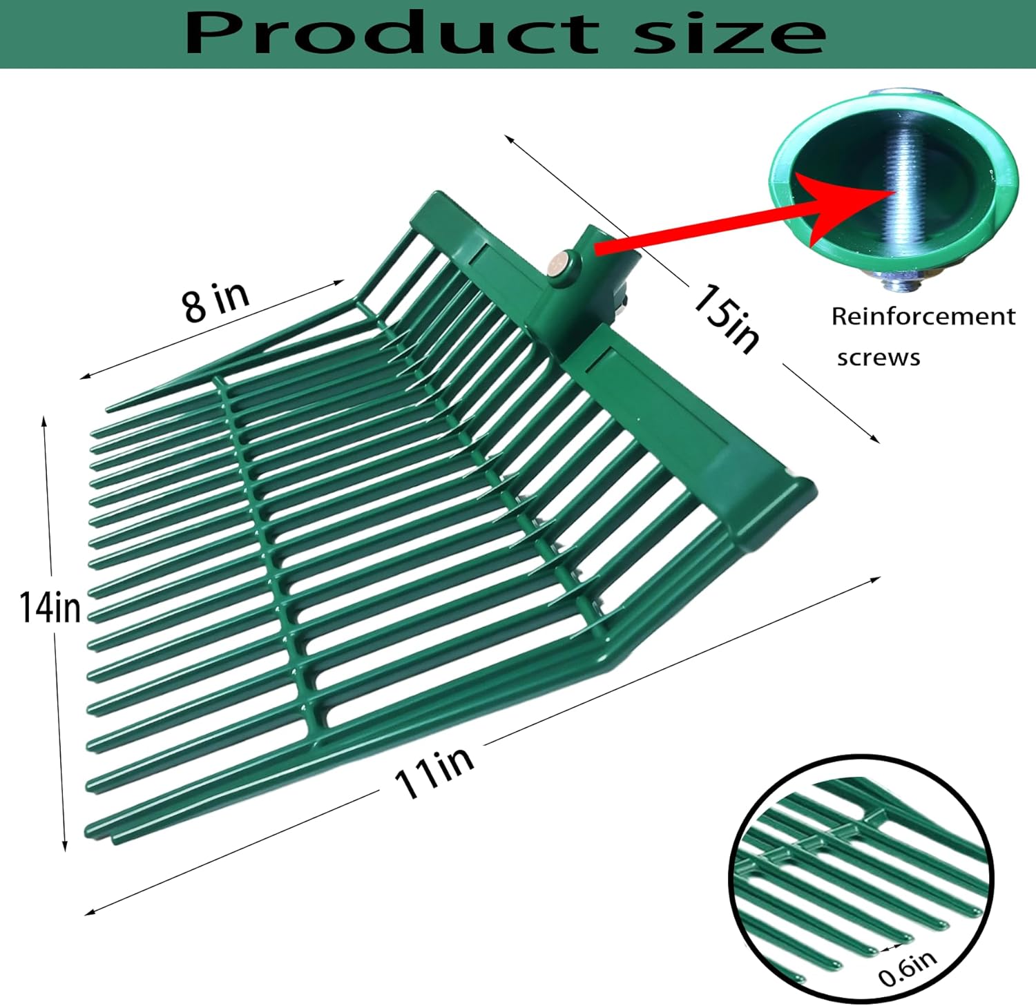 2 Green hay Fork Heads, 18-Tooth Manure Fork Replacement Head, ABS Plastic Material, with Screws and Nuts, Suitable for Shoveling Horse, Cattle, Sheep Manure and Gardening hay, etc(Two Green)