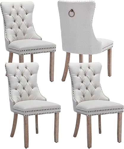 Miniatura 32 de Juego de 4 sillas de comedor de terciopelo negro, sillas de comedor tapizadas con respaldo copetudo con patas de madera maciza, sillas de comedor