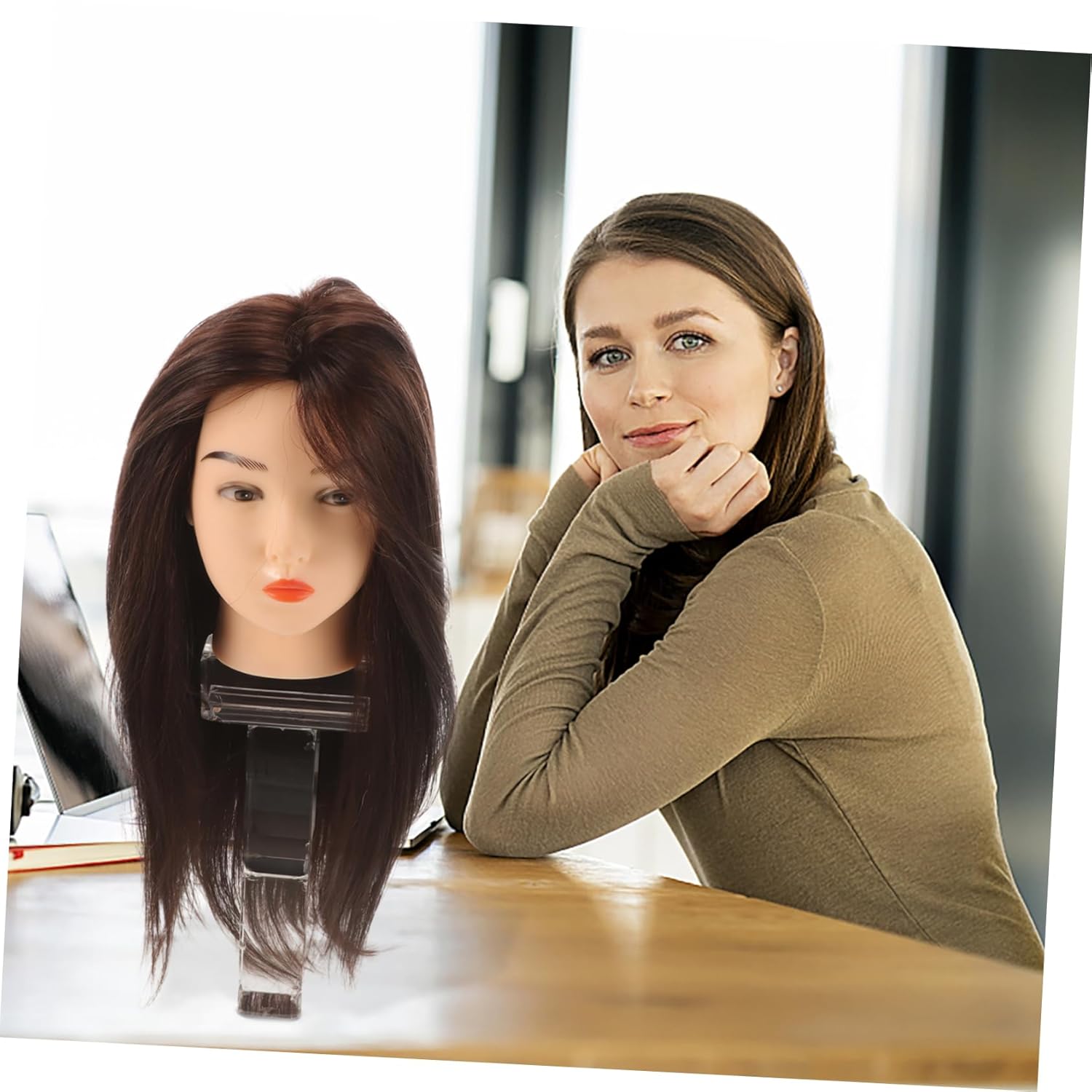 Real Human Hair Mannequin Head Model Wig Head for Styling Practice Styling Holder for Hairdresser