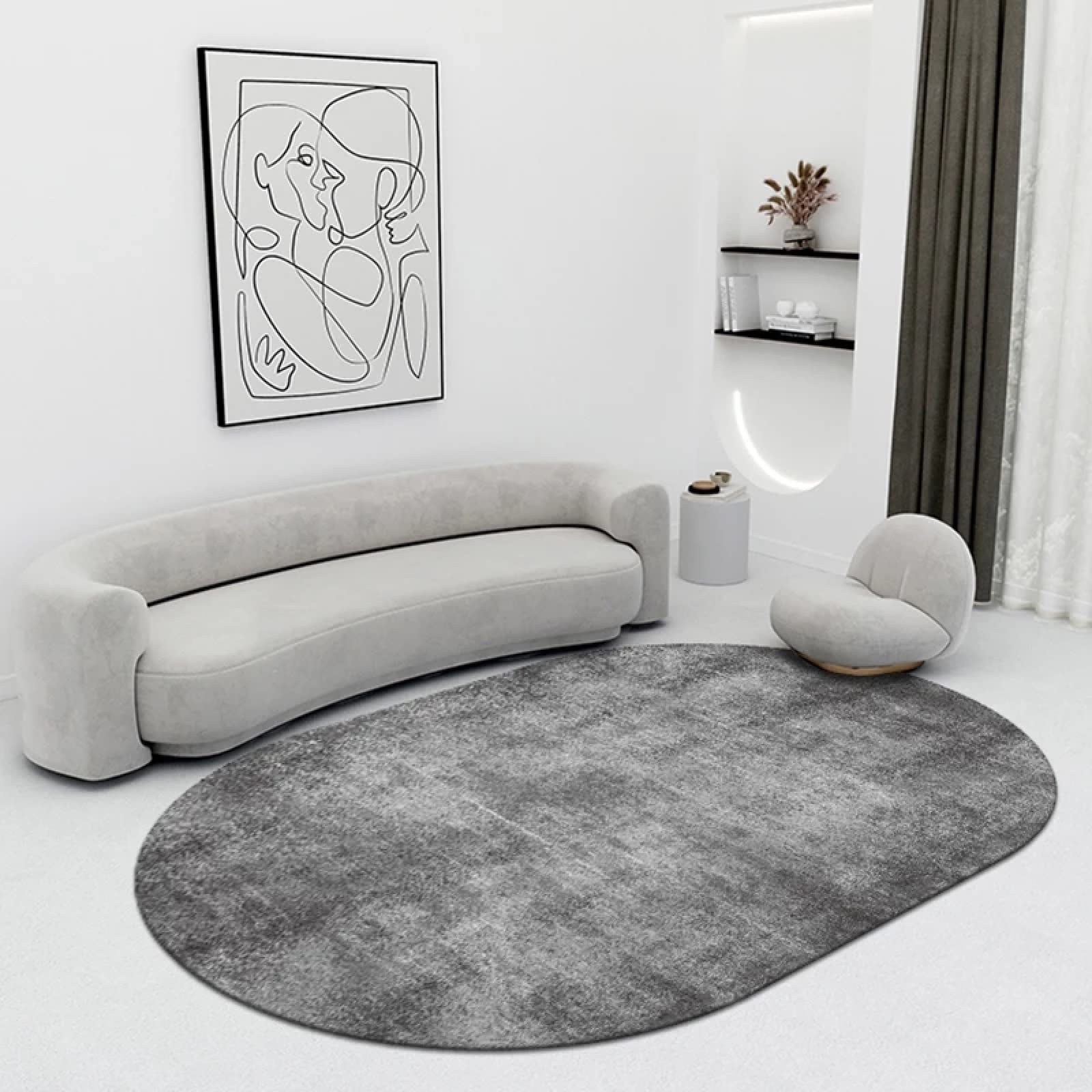 Tapis ovale lavable pour chambre à coucher avec revêtement de sécurité