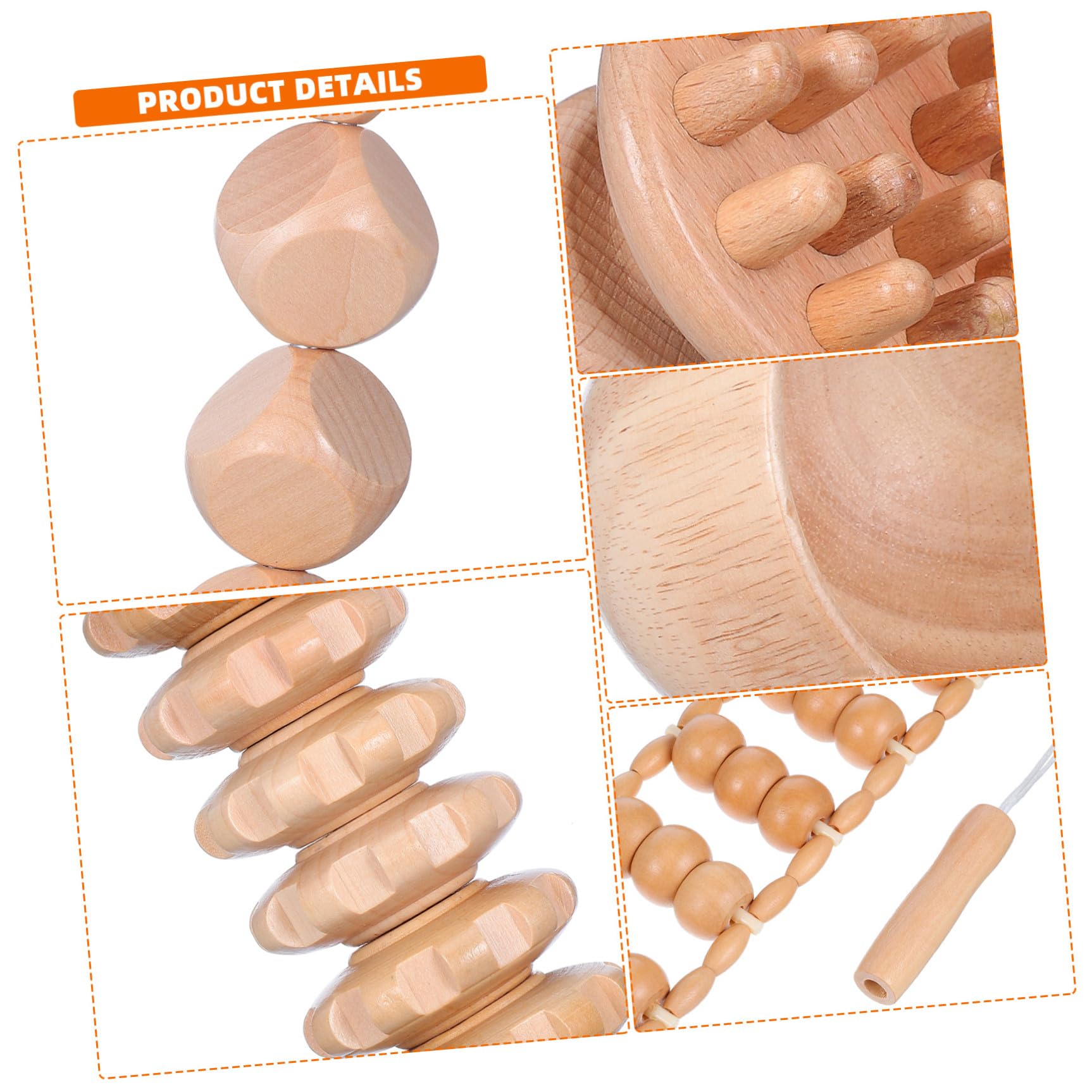Beaupretty Rodillo Masajeador Anticelulitis Kit Masaje de Madera 6 Piezas, Maderoterapia Corporal para Aliviar Fatiga y Promover Circulación, Uso en Oficina