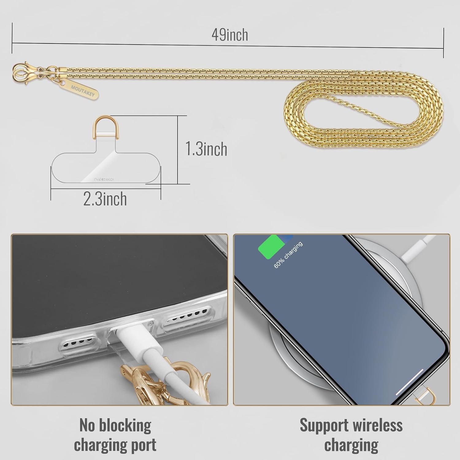 Metal Cell Phone chain Crossbody Phone lanyard with 2 Tether Tabs Detachable iPhone Chain Crossbody Strap,Non-rusting,Solid,iPhone Lanyard for Women Girls Travel Shopping Party Camping - Image 4