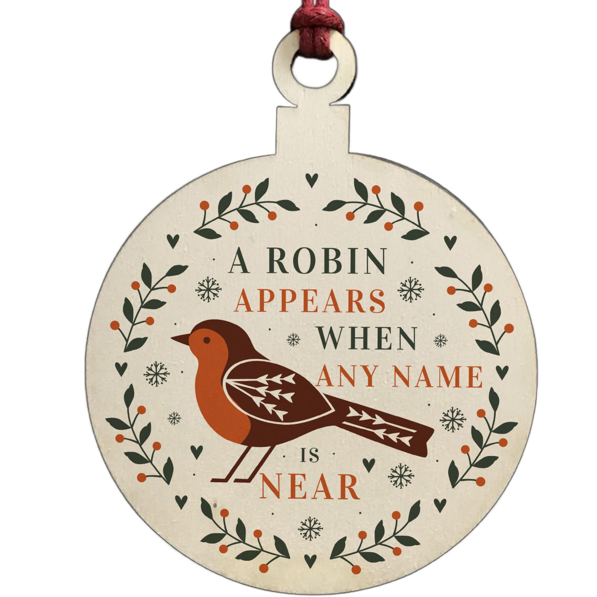 Robin Red Breast Memorial Bauble Wood Tree Decoration Mum Dad Nan Memorial