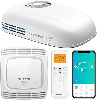 TURBRO Inverter 13.5K BTU RV Air Conditioner with Cooling and Heat Pump | Non-Ducted Low-Profile Rooftop Unit | Quiet Operation | WiFi & Remote Control | LED Atmosphere Light, White
