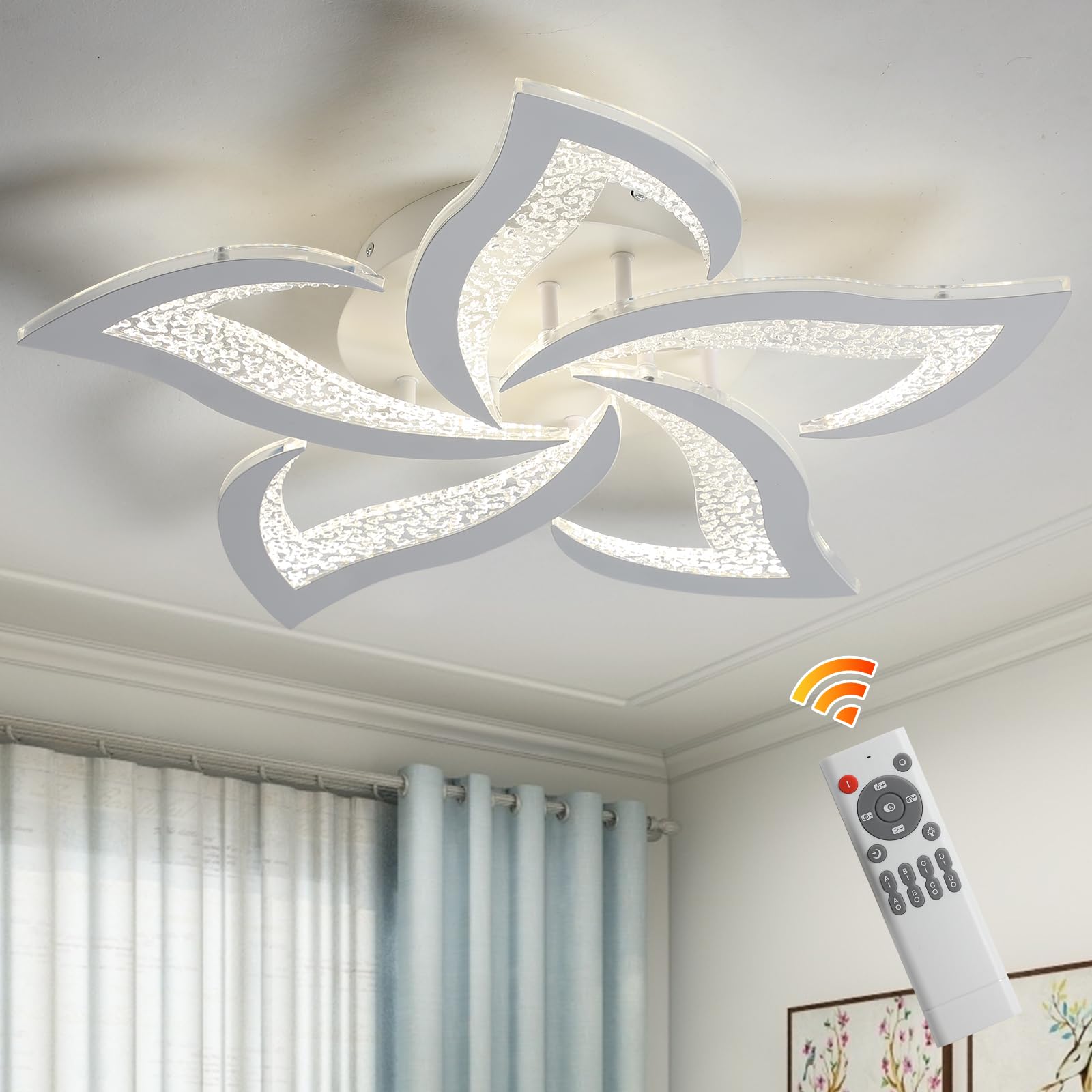 Garwarm Modern LED Ceiling Lights,white LED Dimmable Flower Shape Ceiling Light Chancelier,Flush Mount Ceiling Lamp Lighting fixture with Remote Control for Living Dining Room Hallway Kitchen(45W)