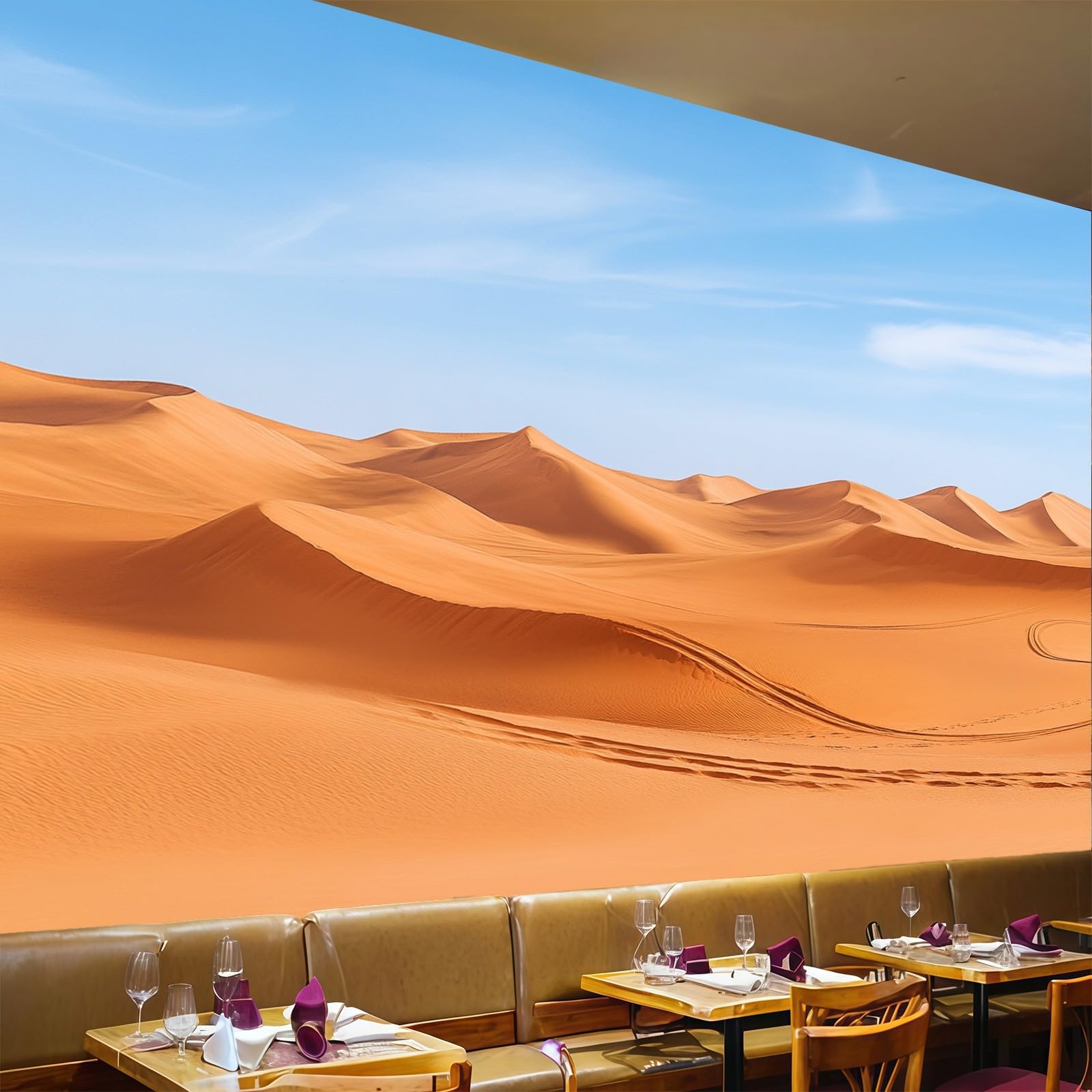 Papier peint panoramique bleu pour salon : décor mural dunes désertiques 250x175 cm