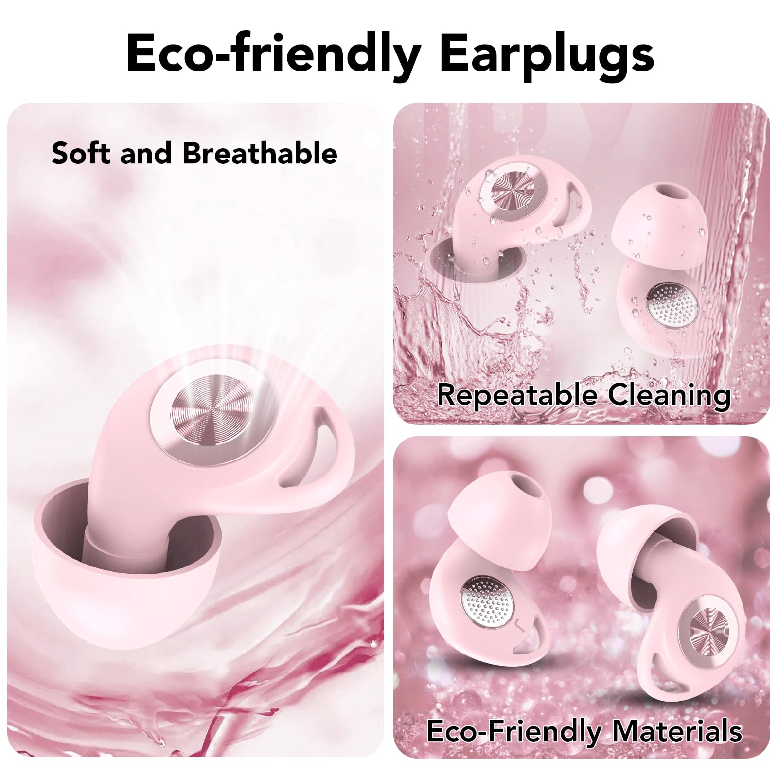 Tapones Oidos Ruido Dormir,45dB Tapones Oidos Cancelacion de Ruido Protección Auditiva para Dormir/Concentración/Conciertos, con 8 Reutilizable Puntas(XS/S/M/L) y Estuche, Rosa
