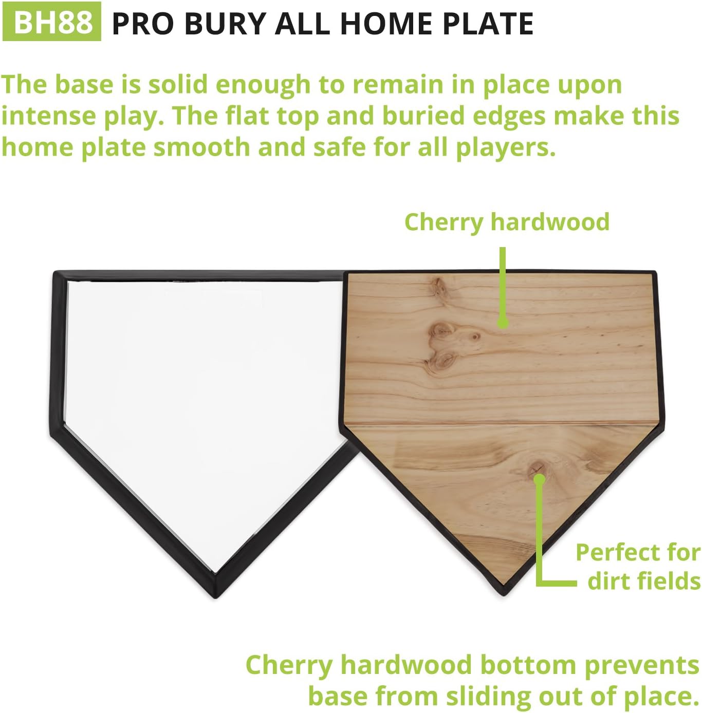 Champion Sports Pro Bury All Home Plate - Molded Rubber, Hardwood Bottom Home Plate