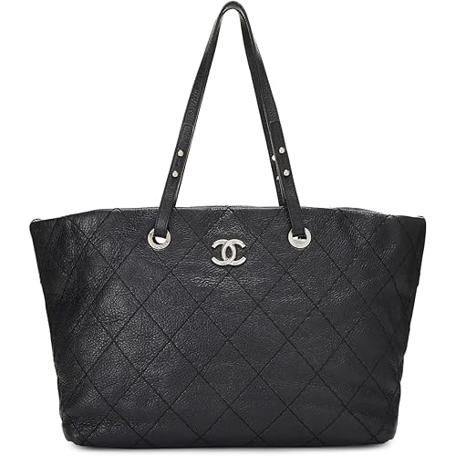 CHANEL What Goes Around Comes Around Women's Pre-Loved Black Calfskin On The Road Large Bag