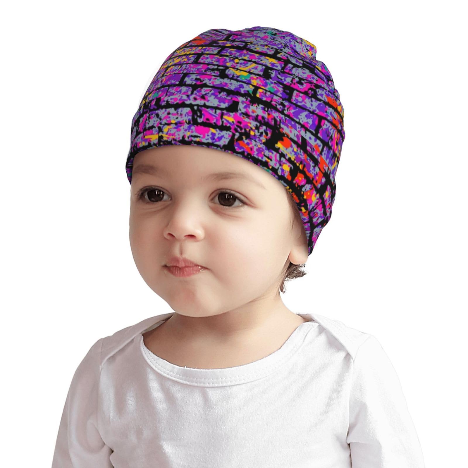 Rainbow Splatter Neon On Dark Kids Beanie Hats Warm Knit Beanie Cap Skull Caps Gifts Decor for Boys Girls
