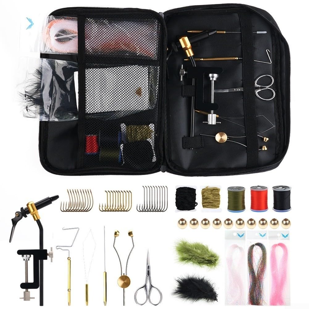 Fliegenbinden-Set, 20-teiliges Fliegenfisch-Werkzeug-Set mit hochfesten Metallhaken, Perlen und Faden, Köderherstellungszubehör für Angler, mehrfarbig