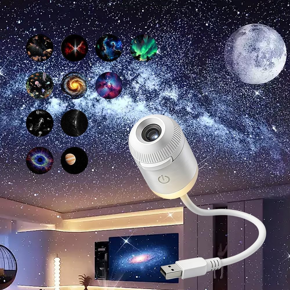 Galaxy, projektor nocny, projektor 2 w 1, gwiaździste niebo z regulowaną diodą LED, wiele folii projekcyjnych, zasilanie USB, do dekoracji samochodu i sypialni