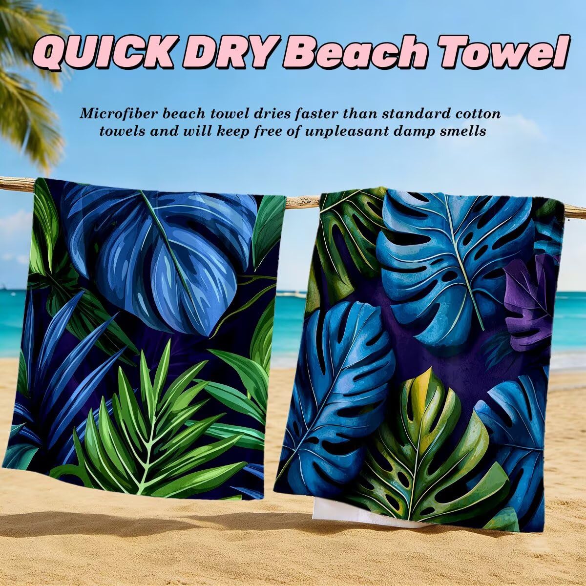Ręcznik plażowy 100 x 200 cm, ręcznik gimnastyczny z mikrofibry szybkoschnący zestaw 2 ręczników plażowych, lekki kompaktowy ręcznik z mikrofibry duży do podróży, prezent dla mężczyzn prezent dla