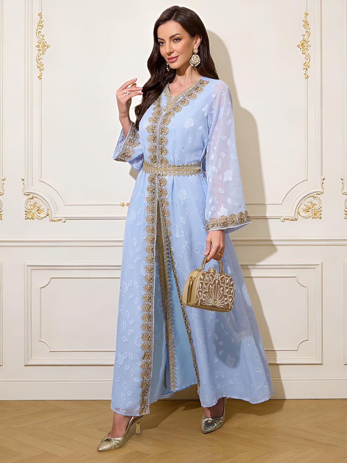 Abaya Dress for Women Muslim Moroccan Maxi Kaftan Dress Arabic Islamic Dubai Robe Ramadan Prayer Clothes