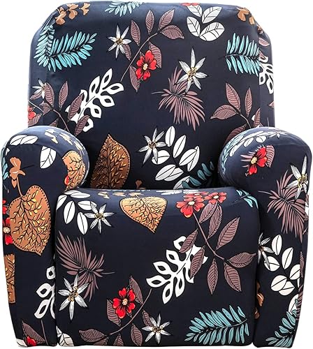 Juego de 4 fundas para sillón reclinable de alta elasticidad, funda suave para sofá de 1 asiento, funda estampada para silla reclinable con bolsillo