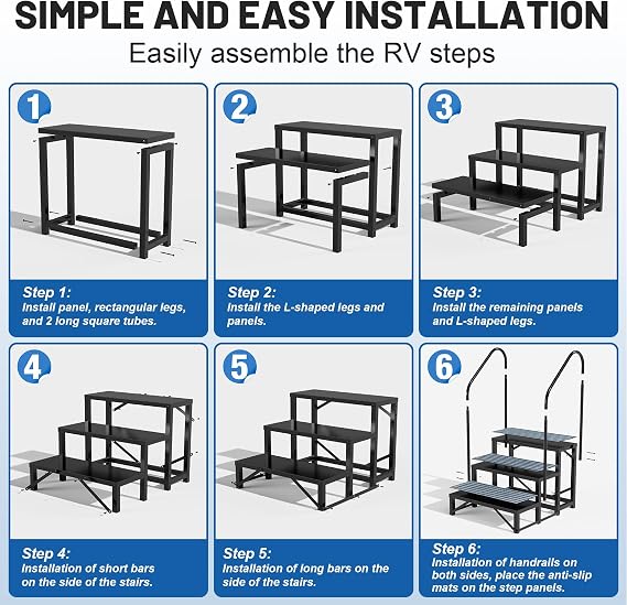 RV Spa Steps with Handrail - 3-Step Hot Tub Steps Mobile Home Ladder for 5th Wheel Trailer, Trailer, Hot Tub, Pool, Porch with Mats