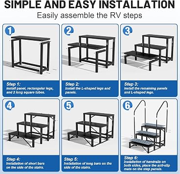 RV Spa Steps with Handrail - 3-Step Hot Tub Steps Mobile Home Ladder for 5th Wheel Trailer, Trailer, Hot Tub, Pool, Porch with Mats