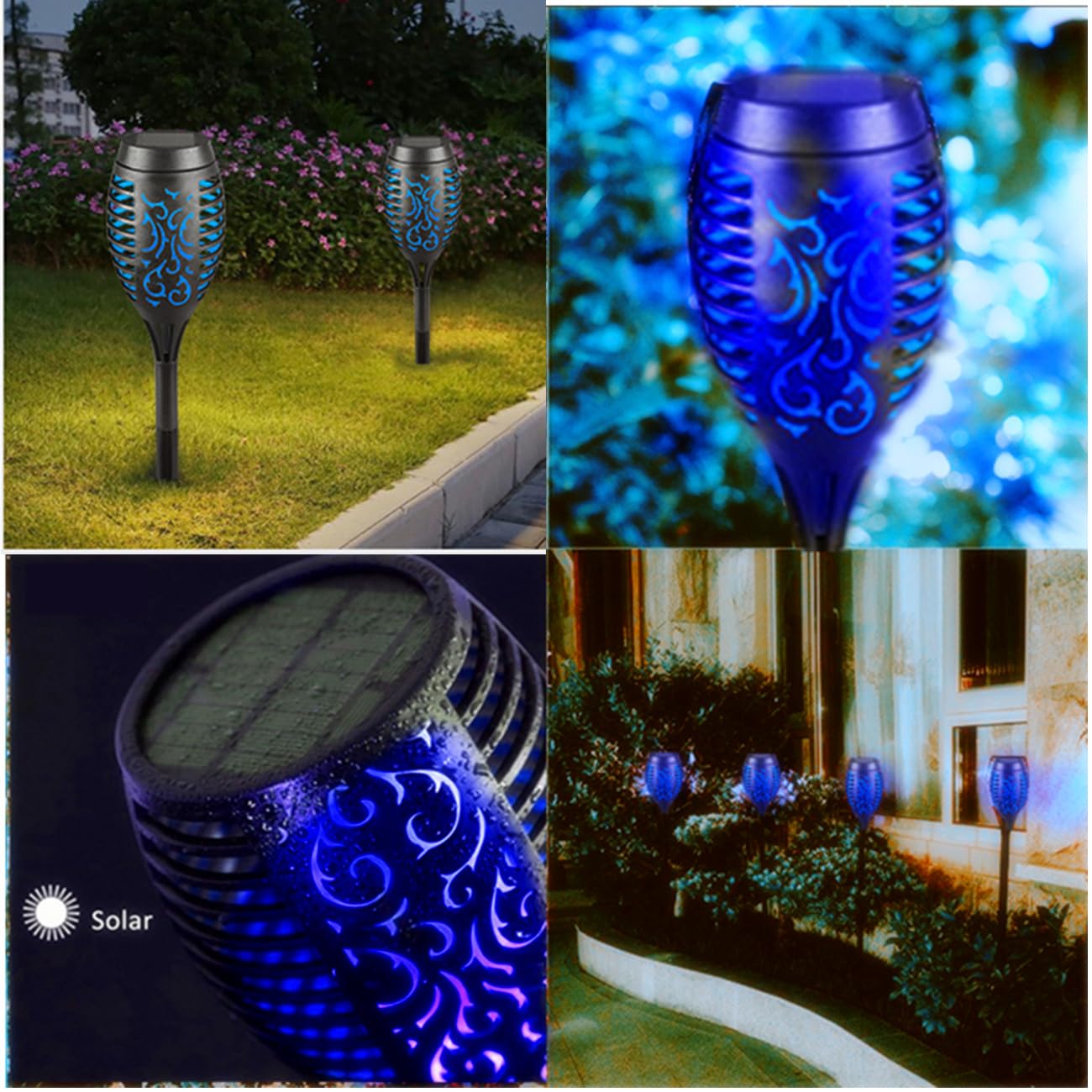 Waterpoorf - Torcia a LED a energia solare, per esterni, con fiamma tremolante, per decorazione del giardino, confezione da 6, con accensione automatica e spegnimento automatico, per patio