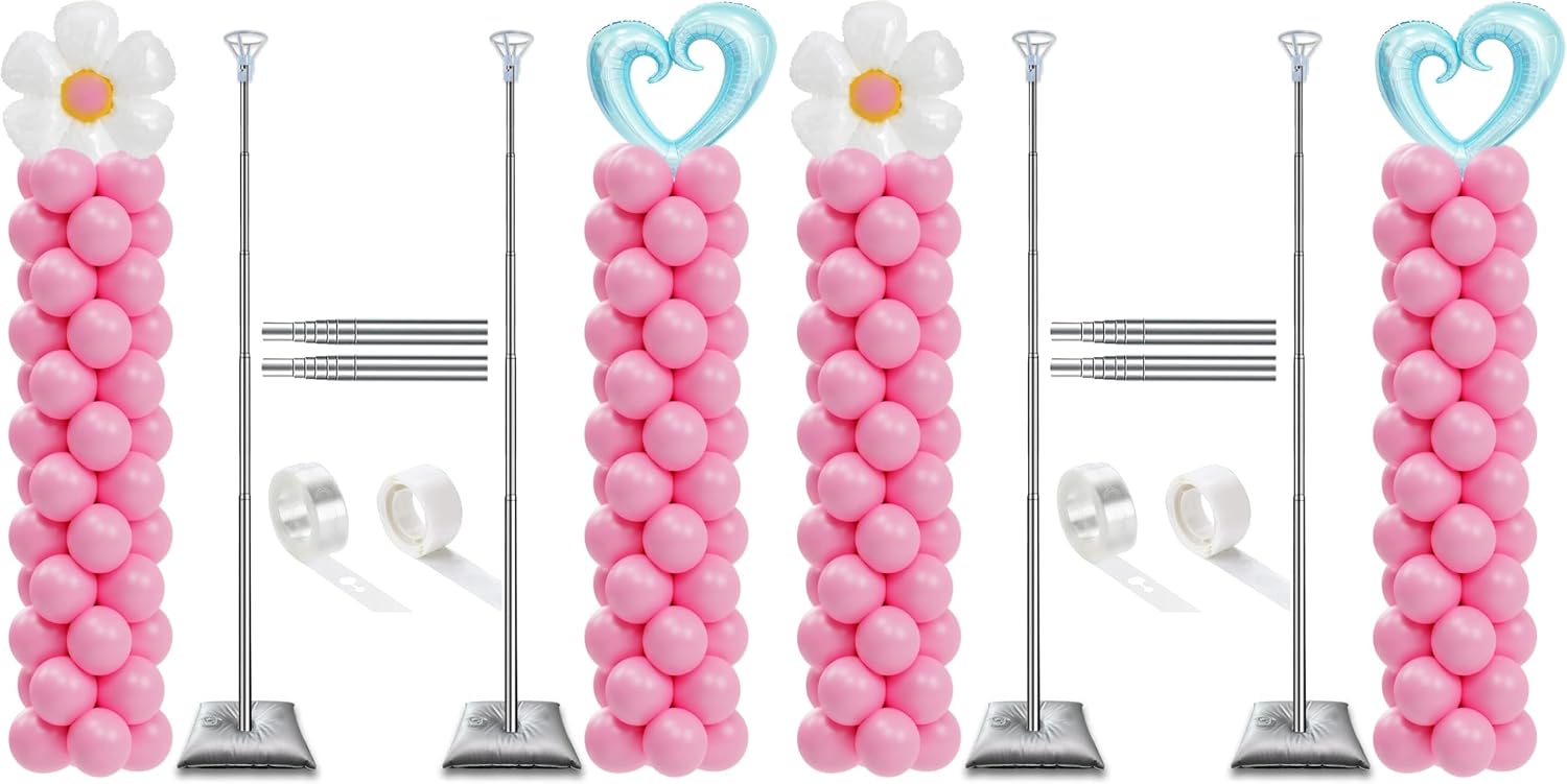 DECOJOY Balloon Column Stand Set of 2, Adjustable 7 Feet Ballon Arch Stands with Bases for Floor, Tall Baloon Tower Pillar Assembly Kit for Halloween, Birthday, Party Decorations (Pack of 2)