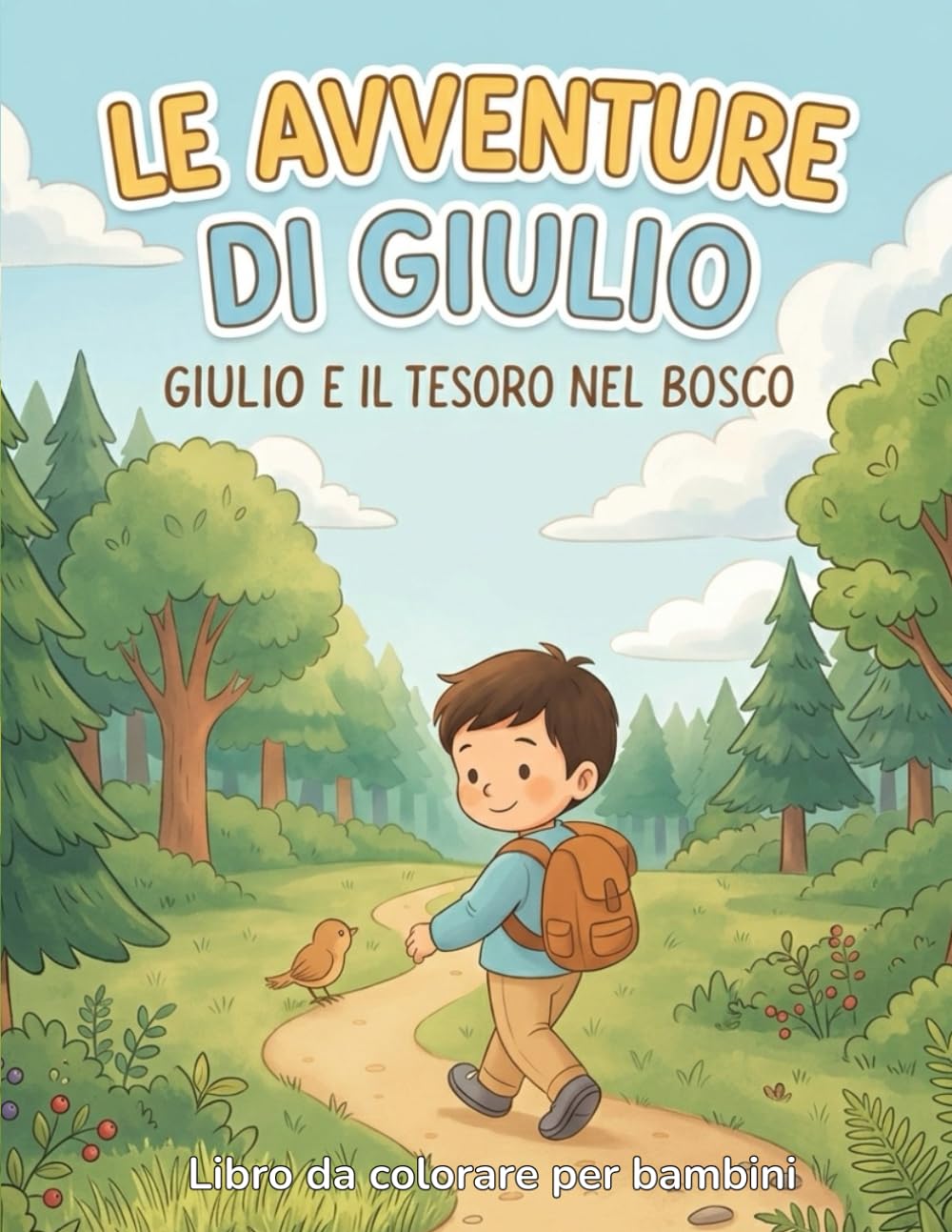 Le Avventure di Giulio – Giulio e il tesoro nel bosco: Libro da colorare per bambini – Storia illustrata con 12 disegni grandi e semplici