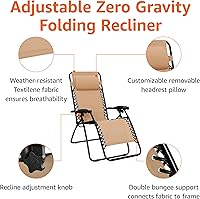 Vista 4 de Yaxa Basics - Silla de patio para exteriores con gravedad cero, acolchada, reclinable, plegable y ajustable, con almohada, de Textilene, sillas