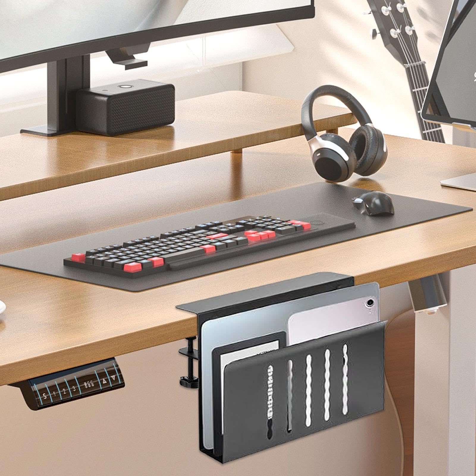 Supporto per laptop laterale da scrivania, supporto verticale per | laptop in lega di alluminio, organizer da scrivania multifunzione, supporto laterale portatile per dissipazione del calore