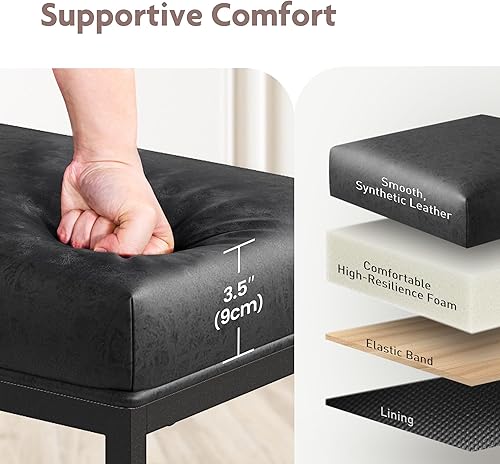 Miniatura 4 de ALPHA HOME Taburetes de bar de metal negro con asiento acolchado, 24 pulgadas de alto x 14.76 pulgadas de largo x 17.51 pulgadas de ancho, capacidad