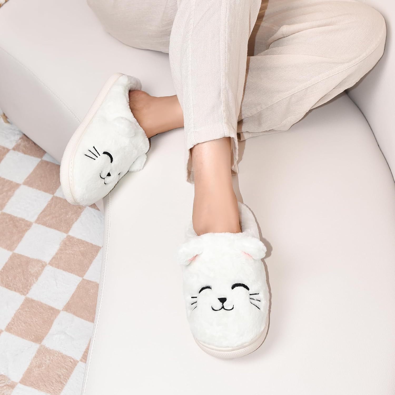 Cute Animal Slippers for Women - Fuzzy Plush Memory Foam Indoor, Machine Washable Cozy House Shoes - Image 6