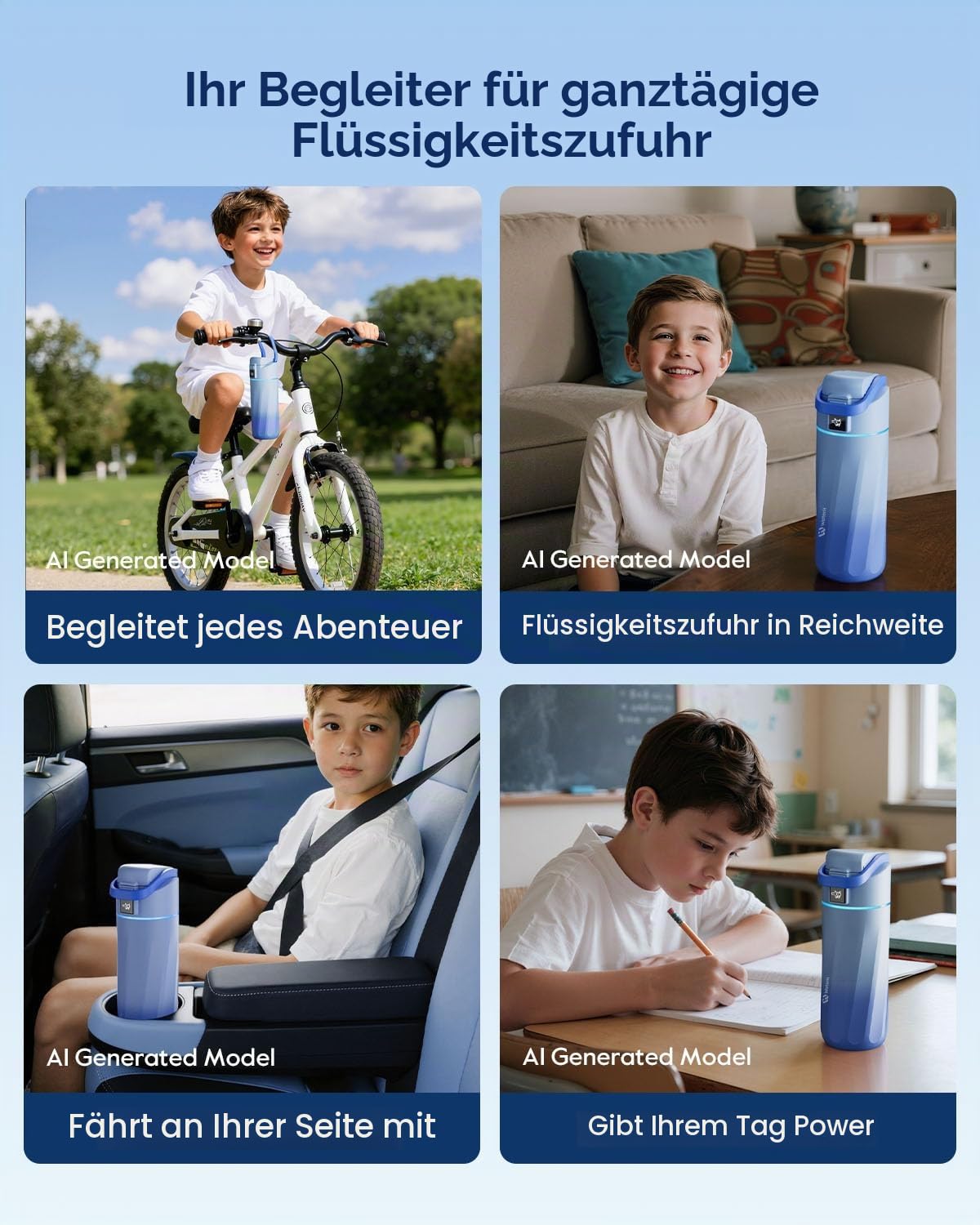BOOST Intelligente Wasserflasche mit Erinnerungsfunktion & Tracker, 470 ml Trinkflasche für Kinder (Schule), DIY Kühlschrankmagnete, BPA-frei, vakuumisolierter Edelstahl, ideal für Reisen & Camping