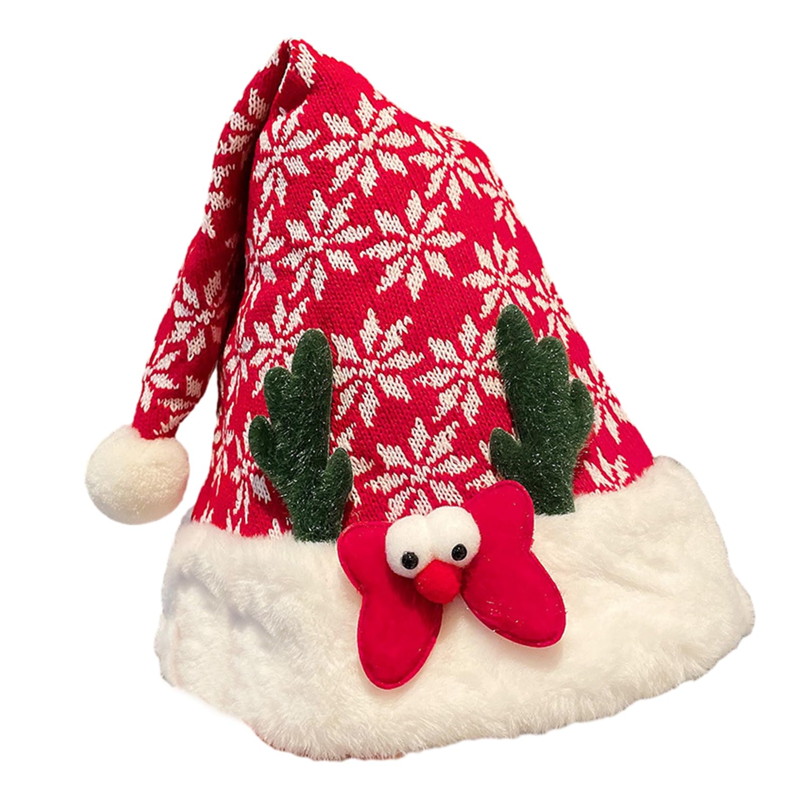 Elnwnnkc Christmas Headwear Cap Thicken Plush Perfect for the Holidays Colorful Sequins Antler for Cosplay Santa Furry Hat Knitted Santa Hat