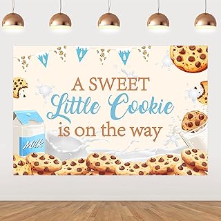 Funmemoir Milk and Cookie Baby Shower Decorations, A Sweet Little Cookie Is on The Way Backdrop Banner 5×3ft Milk and Cookie Background Props for Biscuit Breakfast Baby Shower Decoration