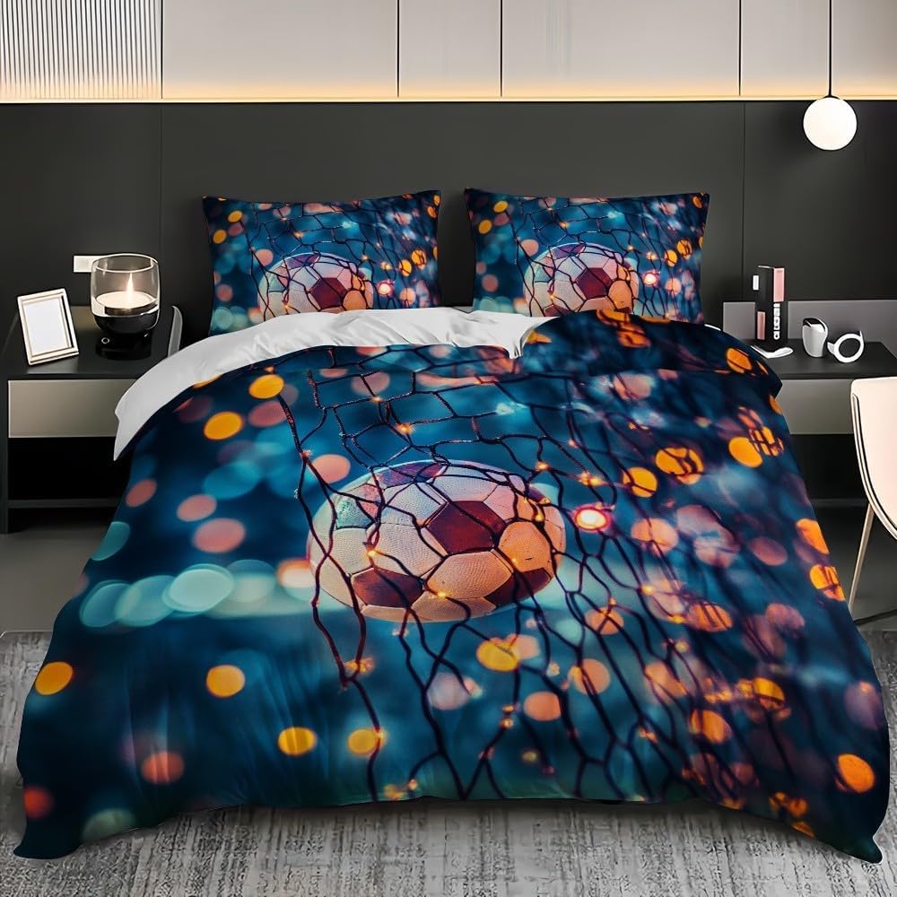 Housse de couette 240x260 foot parure de lit 2 personnes en microfibre douce avec zip M.2595