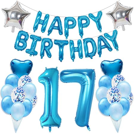 Ouceanwin 17 Anniversaire Decoration Bleu Garcon Ballons Geants Chiffre 17 Ballon Happy Birthday Lettres Banniere Ballons Etoile Coeur Helium Fournitures De Fete Parfaites Pour 17 Ans Amazon Fr Cuisine Et Maison