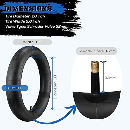 Miniatura 7 de Corki Cycles - Tubo de neumático grueso de 20 x 3.0 pulgadas, 20 x 3.5 pulgadas, 20 x 4.0 pulgadas con válvula Schrader de 1.260 in, tubos