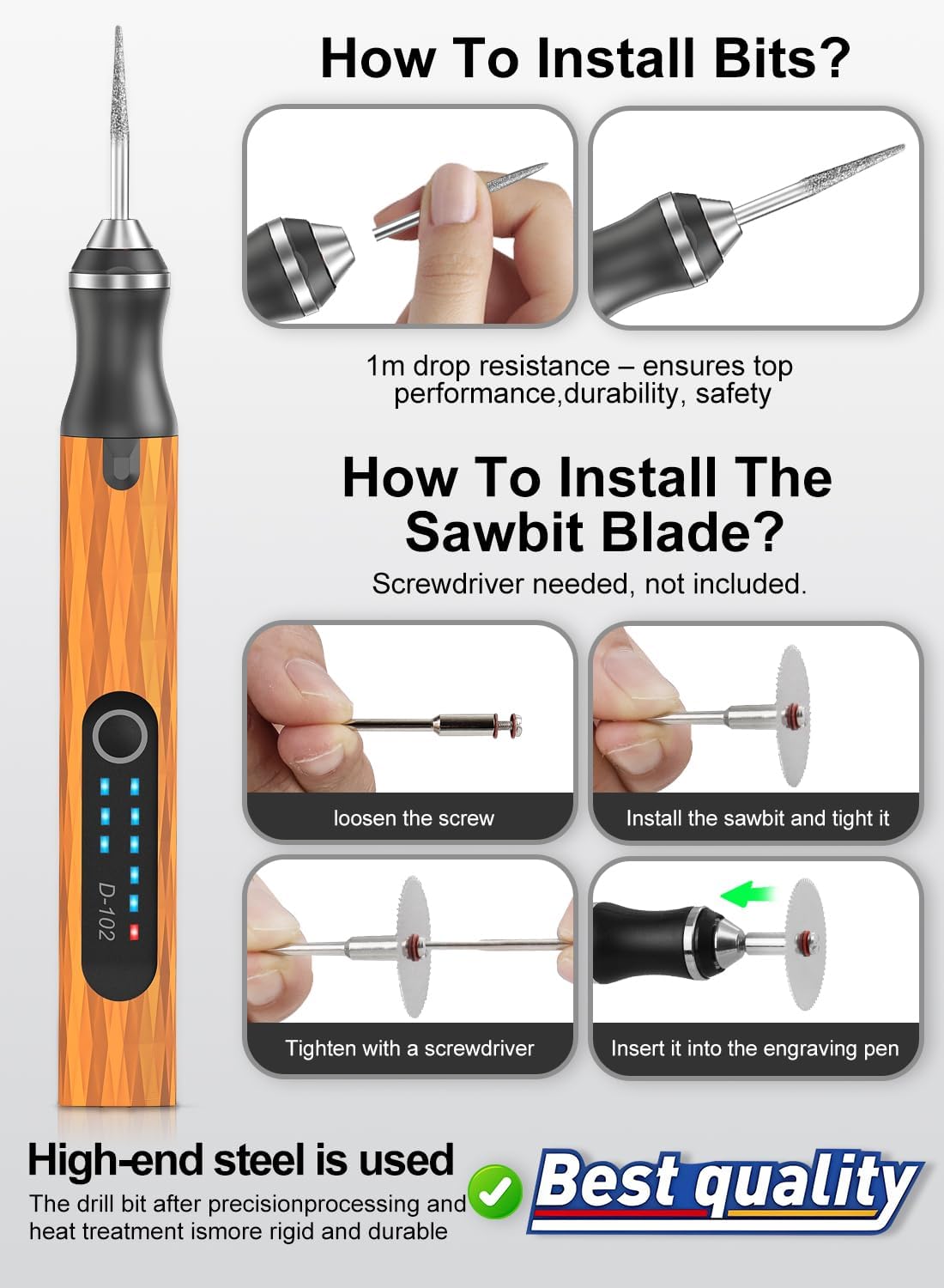 Upgraded Electric Engraving Pen, 37 Bits, 3-Speed Adjustable, USB Rechargeable, Cordless Rotary Tool for 50+ Surfaces – Perfect for DIY Crafts & Personalization – Ideal Valentine's Day Gift – Orange
