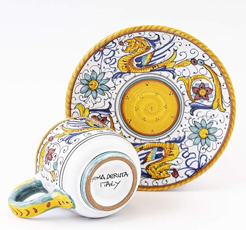 Miniatura 3 de Fima ThatsArte.com - Taza de café espresso italiana de cerámica y platillo Raffaellesco, Deruta - Pintado a mano, taza de café hecha a mano Made in