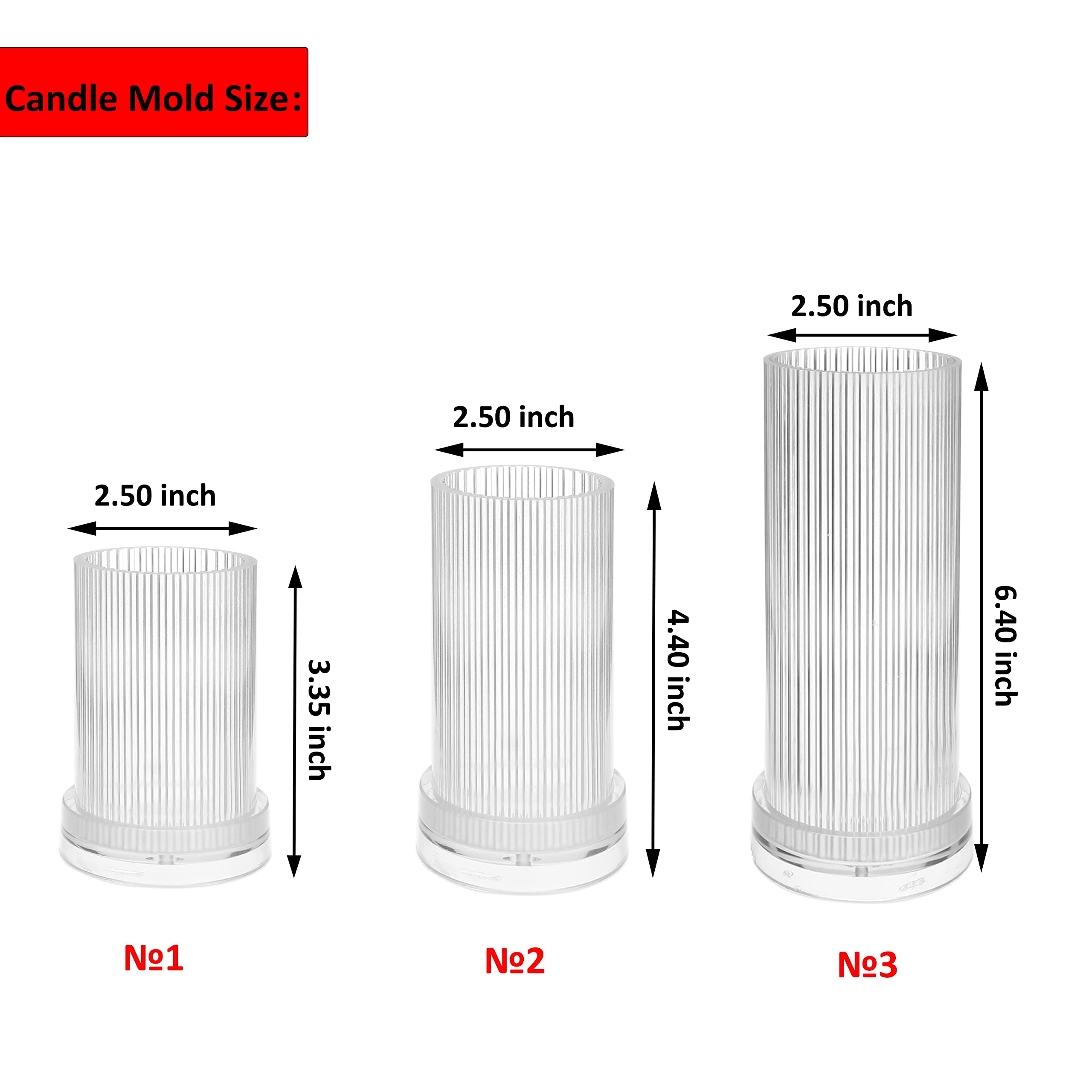 MILIVIXAY 3PCS Stripe Pillar Candle Molds - Plastic Candle Molds for Candle Making-Candle Making Molds-60 ft. of Wick, 50pcs Wick Stickers, 3pcs Wick Holders and 1pc Iron Wire Included as a Gift.